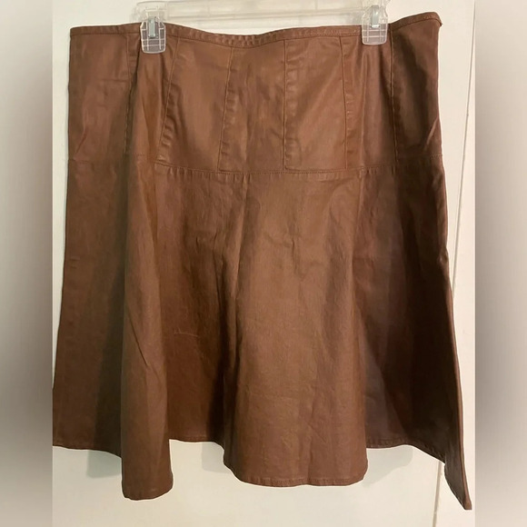 Brown Vegan‎ leather flared skirt side zip. LRL Ralph Lauren Jeans size 12. - Picture 1 of 4
